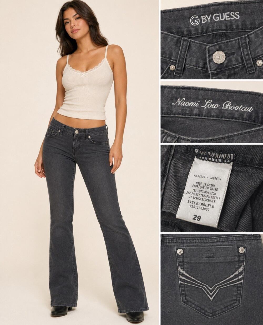 Y2K Indie Sleaze 2000s G by Guess Naomi Low Rise Bootcut Jeans Sz 29 Black Wash